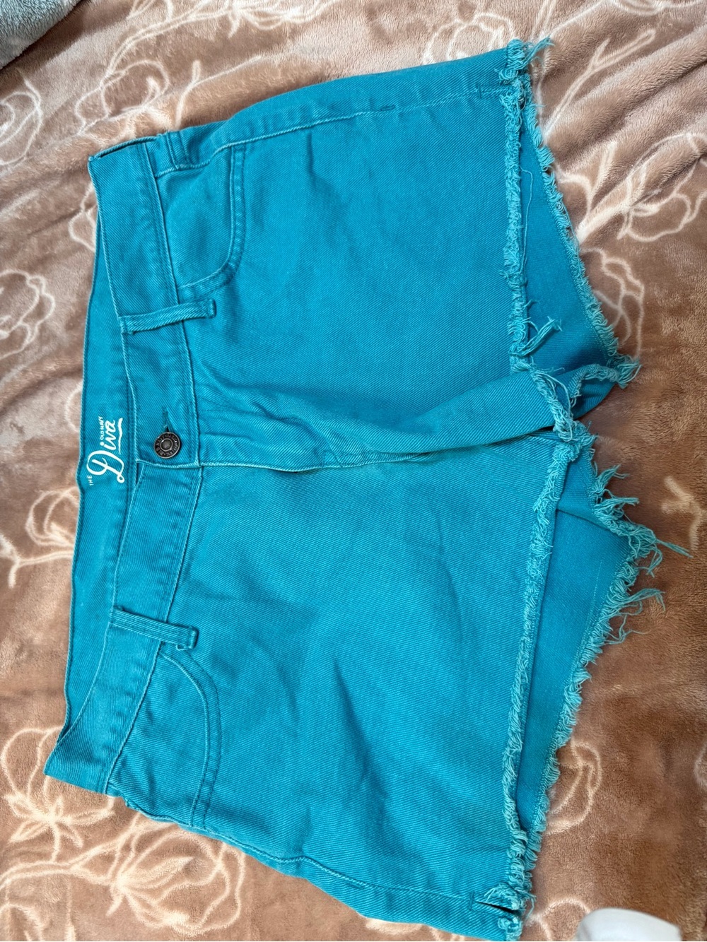 Old Navy Teal Frayed Hem Denim Shorts